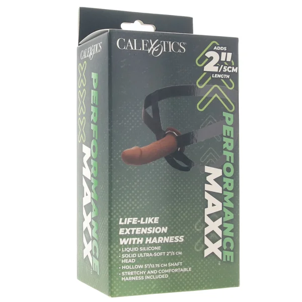Performance Maxx Life-Like Silicone 7" Hollow Penis Extension With Harness By CalExotics - Chocolate