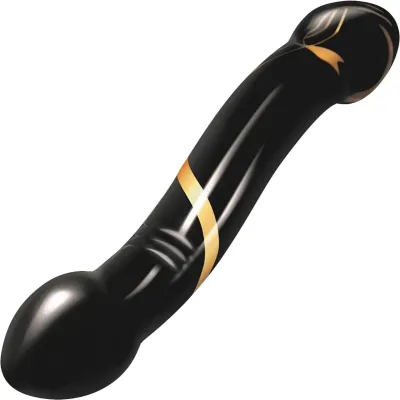 Secret Kisses Handblown Double Ended Glass Dildo 7 5 Black Gold