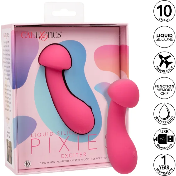 Liquid Silicone Pixies Exciter Rechargeable Waterproof Vibrator By CalExotics - Pink