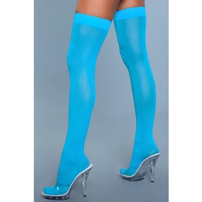 Opaque Nylon Thigh Highs Turquoise One Size