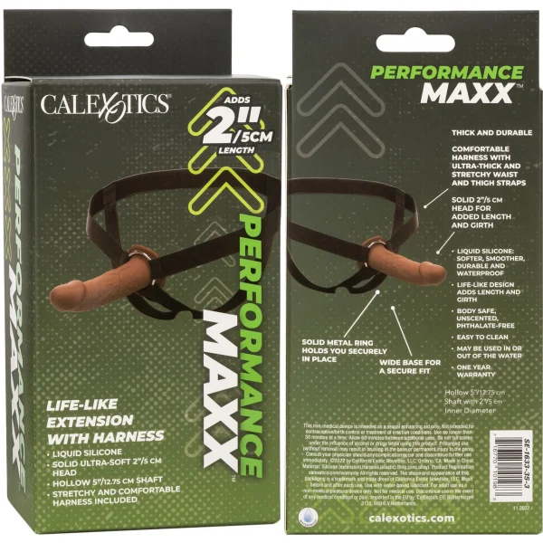 Performance Maxx Life-Like Silicone 7" Hollow Penis Extension With Harness By CalExotics - Chocolate