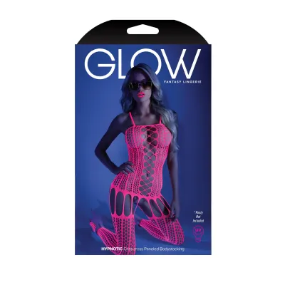 Hypnotic Crisscross Stripe Bodystocking One Size Neon Pink