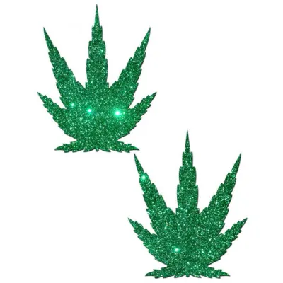 Pot Leaf Green Glitter Pasties