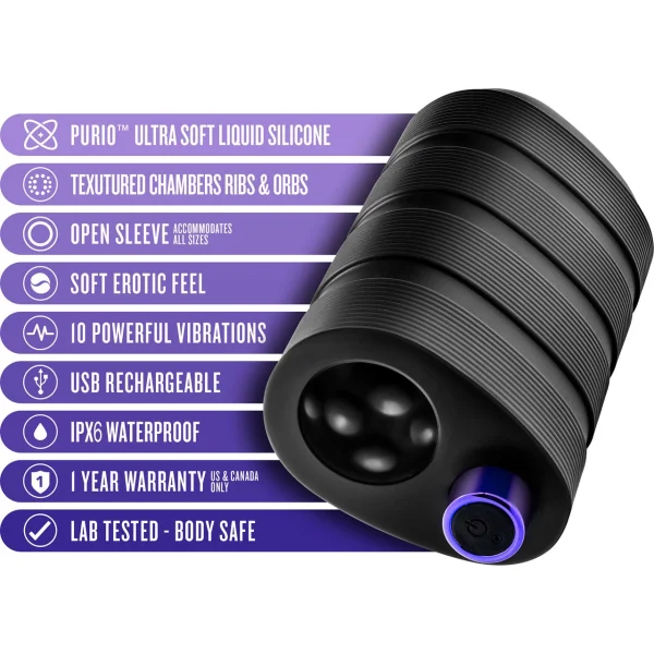 M Elite Platinum Strok Vibrating Rechargeable Silicone Double Ended Penis Masturbator By Blush - Black
