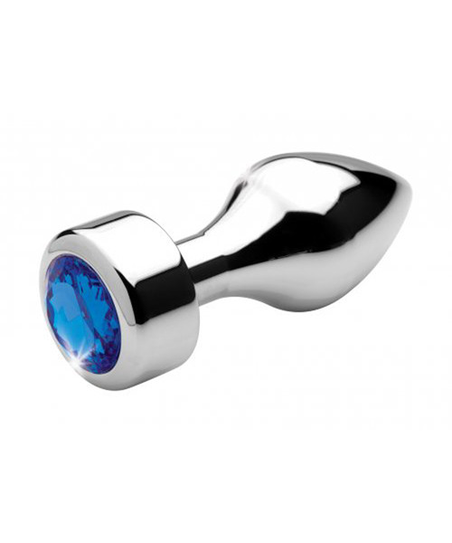 Aluminum Butt Plug With Blue Crystal - Medium