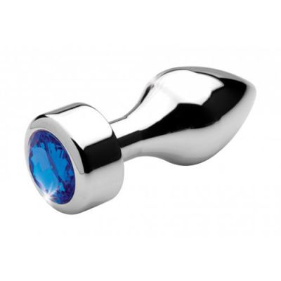Aluminum Butt Plug With Blue Crystal Medium