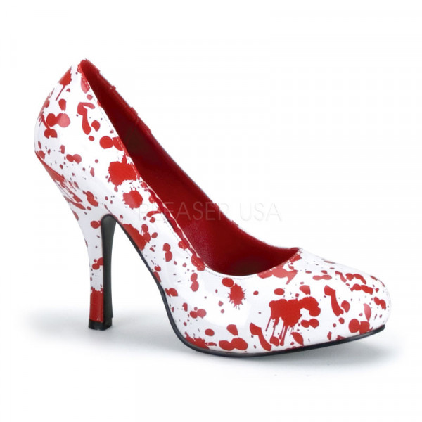 BLOODY-12 - 5" Heel, White Pat and Red Blood Splatter Pump