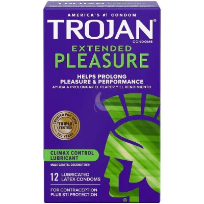 Trojan Extended Pleasure Condoms 12 Pack Standard Size Condoms