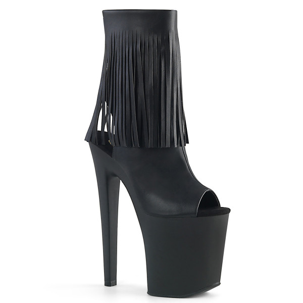 *8 inches Heel, 4 inches PF Open Toe/Heel Fringed Ankle Boot, Side Zip