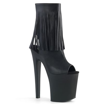 8 inches Heel 4 inches PF Open Toe Heel Fringed Ankle Boot Side Zip