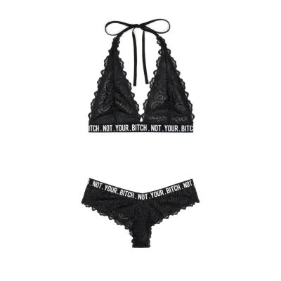 Not Your Bitch Bralette and Cheeky Panty Set Black M l