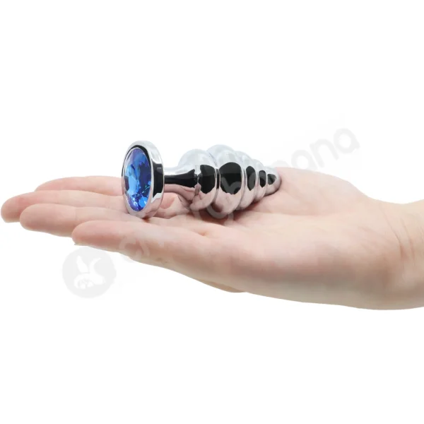 Hidden Treasures Silver & Blue Ribbed Gem 2.9" Butt Plug