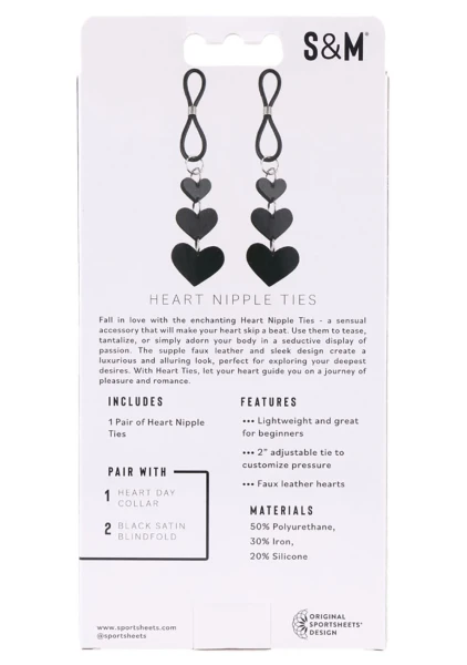 Sex & Mischief Heart Nipple Ties By Sportsheets - Black & Silver