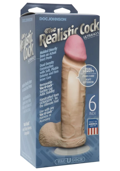 Doc Johnson The Realistic Cock UR3 6" - Vac-U-Lock Compatible Suction Cup - Caramel