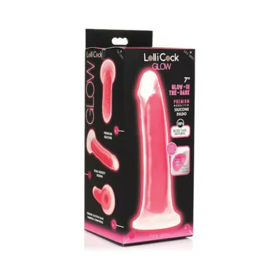 Realistic Dildos Lollicock Glow in the dark 7 In Silicone Dildo Pink
