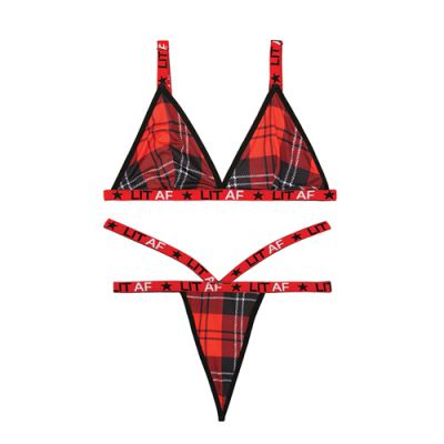 Plaid Patterned Bra Set XS S