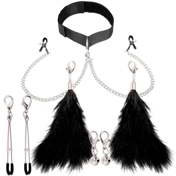 Lux Fetish Collar & Nipple Clips Set