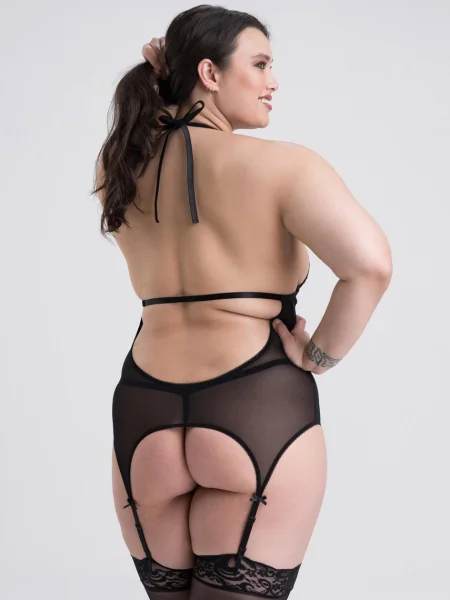Lovehoney Plus Size Black Peek-A-Boo Merry Widow Bustier Set 