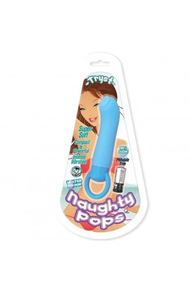 NAUGHTY POPS TRYST VIBRATOR 100% SILICONE BLUE WATERPROOF