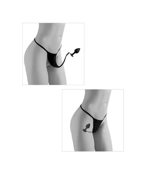 Gem Butt Plug Crotchless Panties - Black - Xl
