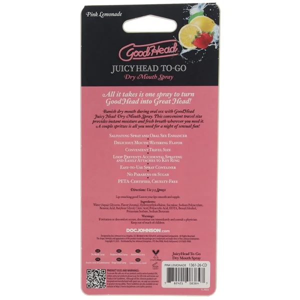 GoodHead Juicy Head Dry Mouth Spray To-Go .30 oz By Doc Johnson - Pink Lemonade