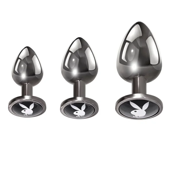 Anal Trainers: Playboy Pleasure 3 Ways 3-piece Metal Anal Plug Set Hematite
