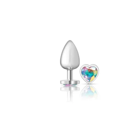 Cheeky Charms Silver Metal Butt Plug Heart Clear Large