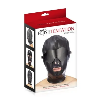 Fetish Tentation BDSM Leatherette Hood with Removable Mask