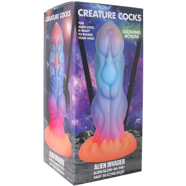Alien Invader 8" Silicone Glow In The Dark Suction Cup Dildo By Creature Cocks