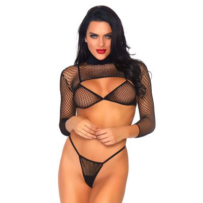 Leg Avenue Net Top Thong And Bra UK 8 to 14