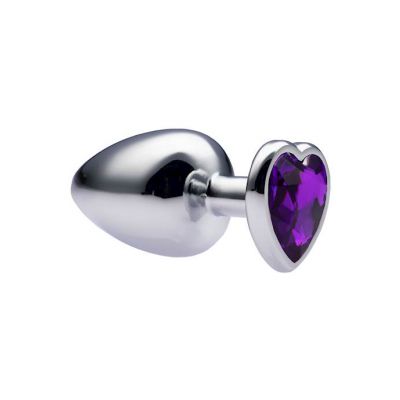Kink Range Alloy Love Heart Gemmed Butt Plug 3 7 Inch Purple Large