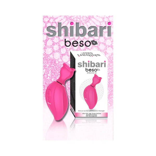 Shibari Beso Sensual Suction Massager 8 Function Silicon Usb Rechargeable Splashproof Pink