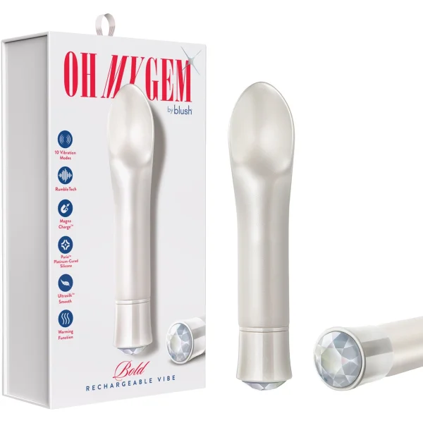 Oh My Gem Bold Rechargeable Waterproof Silicone Warming Vibrator By Blush - Diamond