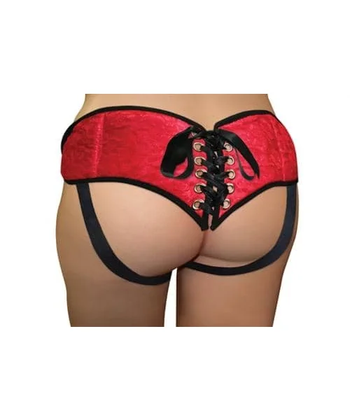 Lace With Satin Corsette Strap on - Plus Size  - Red