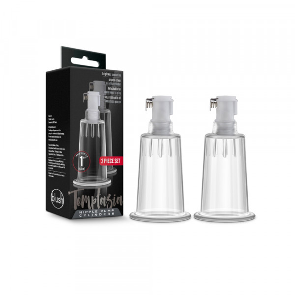 Temptasia - Nipple Pumping Cylinders - Set Of 2 (1in Diameter) - Clear