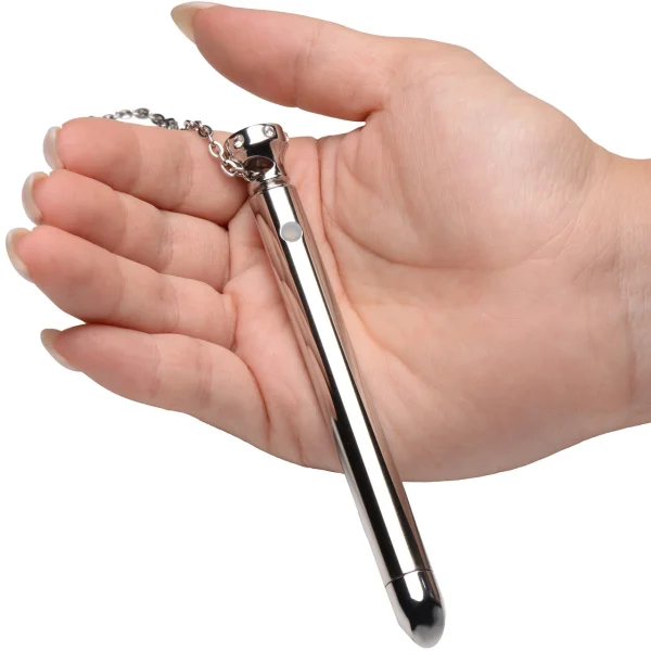 Charmed 7X Rechargeable Stainless Steel Vibrating Necklace - Silver