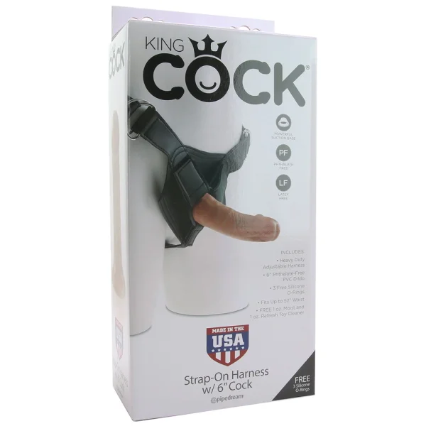 King Cock Strap on Harness With 6 Inch Cock - Tan