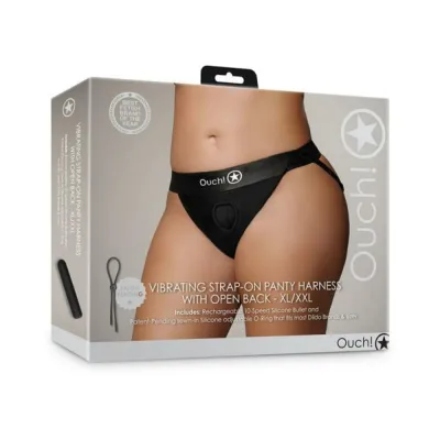 Women s Lingerie Shots Ouch Vibrating Strap on Panty Harness With Open Back Black Xl 2xl