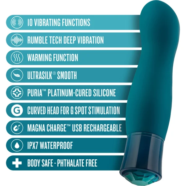 Oh My Gem Fierce Rechargeable Silicone Warming G-Spot Vibrator By Blush - Blue Topaz