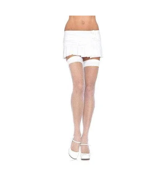 Fishnet Thigh Highs - One Size - White