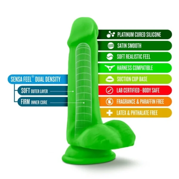 Blush - Neo Elite - 6" Silicone Dual Density Cock w Balls - Neon Green