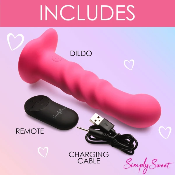 Simply Sweet 21X Vibrating Ribbed Rechargeable Silicone G-Spot Vibrator With Remote - Pink