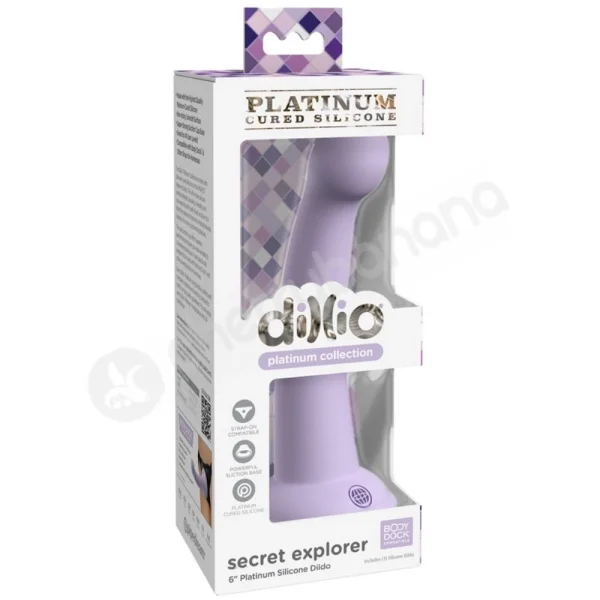 Dillio Platinum Secret Explorer 6" Purple Silicone Dildo With Suction Cup Body Dock Compatible Base
