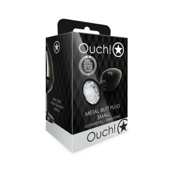 Butt Plugs: Shots Ouch! Round Gem Butt Plug Small Gunmetal/diamond