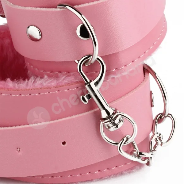 Cherry Banana Pink Faux Leather Fluffy Cuffs