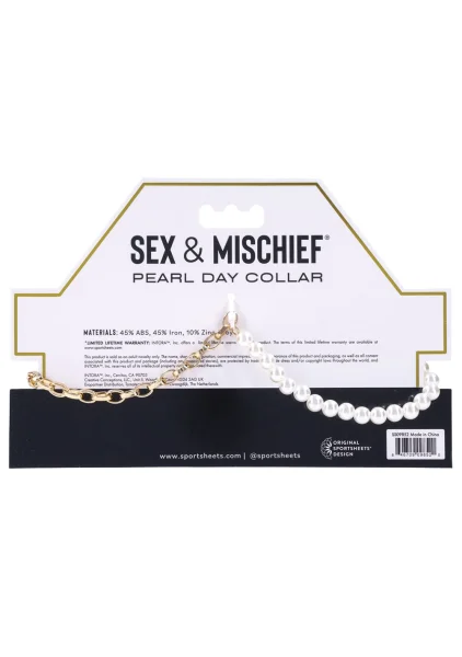 Sex & Mischief Pearl Day Collar By Sportsheets - White & Gold