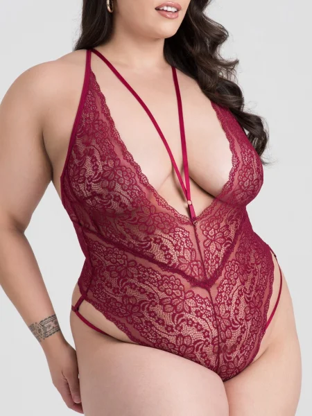 Lovehoney Plus Size Late Night Liaison Wine Crotchless Lace Teddy