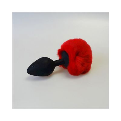 Fluffy Bunny Silicone Butt Plug Red