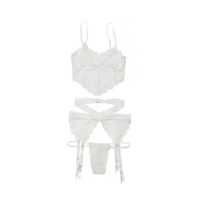 Diva Bra Garterbelt And G string White Os Xl