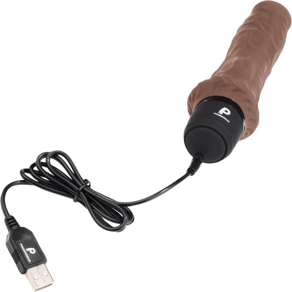 Powercocks Girthy Realistic Silicone Waterproof Rechargeable 8" Vibrator - Chocolate